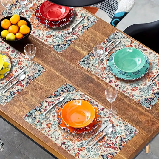 Set of 4 Bohemian Woven Table Mats – Vibrant Southwest Design – Heat & Dirt Resistant